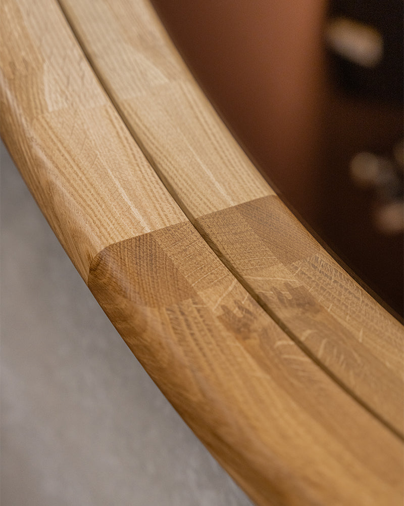 Linea Oak - ø100cm kadeřnické zrcadlo z dubového dřeva